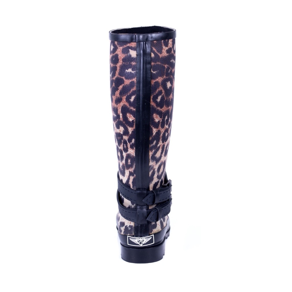 Women's Leopard Print Rubber Rain Boots - Picture 3 of 3